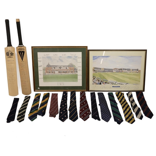 395 - Cricketing interest - two late 20th Century prints signed by international cricketers: the first aft... 