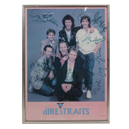 410 - Framed 'Live in 1985/6 Tour' Dire Straits poster signed by the group. Framed and glazed 62cm x 86cm.