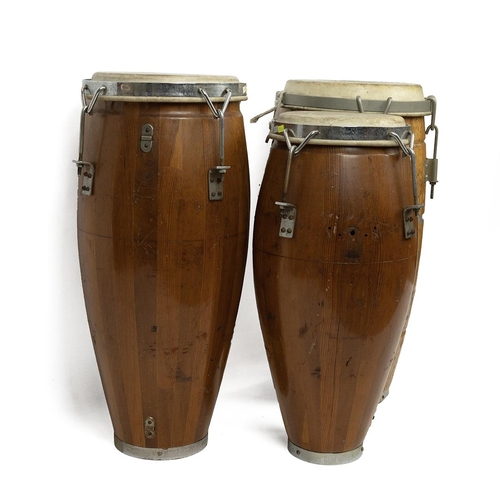 417 - Three vintage Cuban style 'Conga' or 'Tumbadora' drums, 20th century made with wooden staves in trad... 