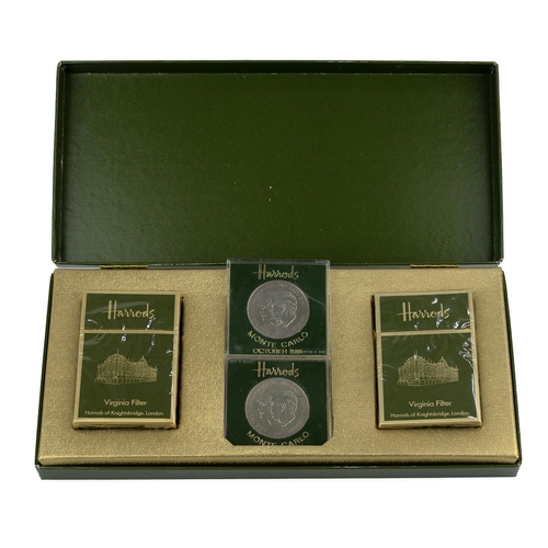 422 - Harrods 1981 presentation, with two packets of Virginia filter cigarettes and two 1981 crowns.