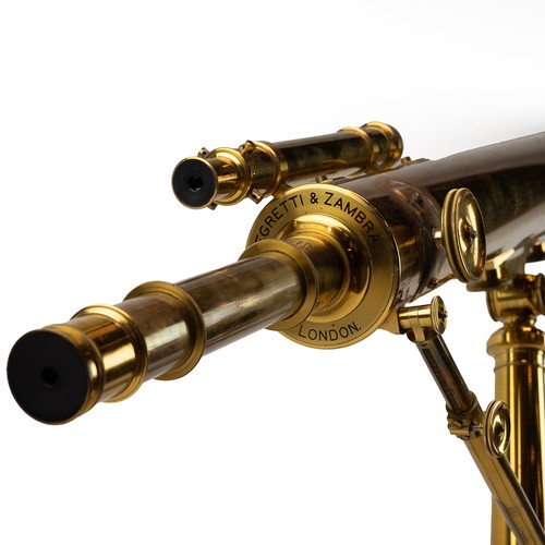 440 - 19th-century brass tripod Negretti Zambra astronomical telescope, marked to the eye pieces, in a fit... 