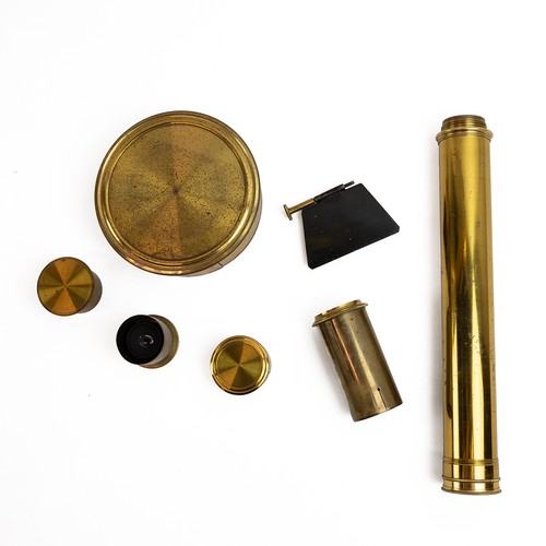 440 - 19th-century brass tripod Negretti Zambra astronomical telescope, marked to the eye pieces, in a fit... 