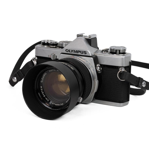 448 - Vintage Olympus OM1 camera and lens, f=50mm, leather case and manual; Panagor PMC Auto Tele Zoom Mac... 