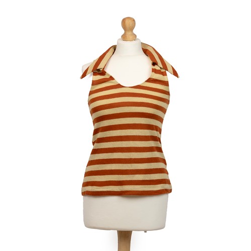 465 - Lee Bender two -piece size set size 12 beige & orange striped collar vest and matching collared ... 