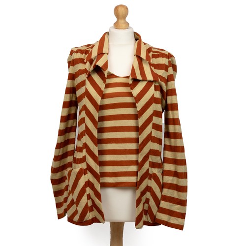 465 - Lee Bender two -piece size set size 12 beige & orange striped collar vest and matching collared ... 