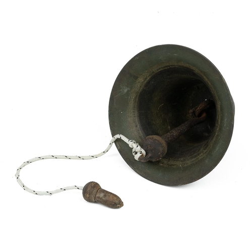 491 - Late 18th/Early 19th Century bronze bell, by repute from Malmesbury Abbey, together with a whisky ba... 