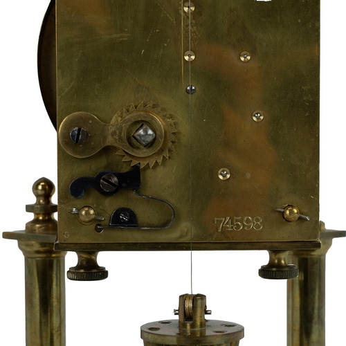 497 - Anniversary or 400 day torsion clock in the manner of Gustave Becker. Brass mechanism stamped 74598.... 