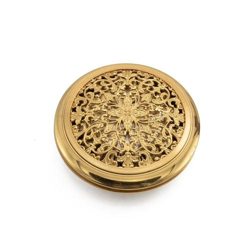 501 - Jaeger Lecoultre travel alarm clock in pierced gilt brass Baroque style case, opening to reveal a gi... 