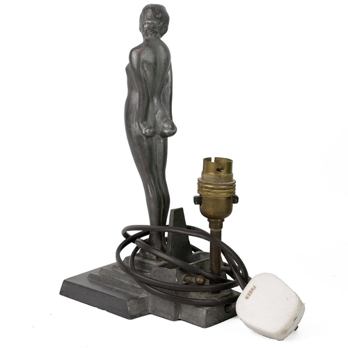 506 - Art Deco metal figure of a nude lady table lamp base Stamped L. 101 British Made REGD 78 1884 with o... 