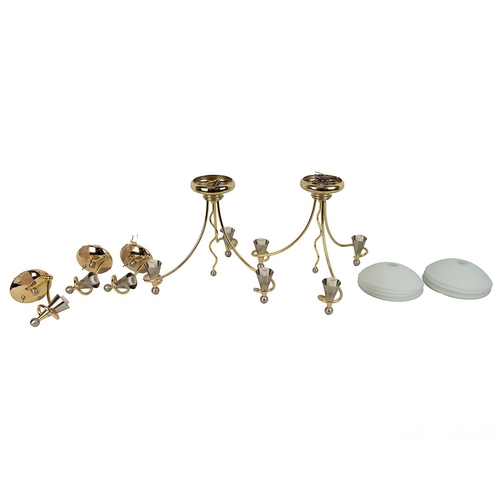 508 - Brass ceiling & wall lights circa 1990's comprising two ceiling lights and and three wall lights... 