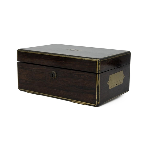 509 - William IV brass bound coromandel wood campaign correspondence box, the lockable hinged lid (key pre... 