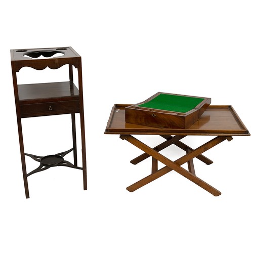 520 - Georgian mahogany wash stand, mahogany butler's tray and an Edwardian writing slope. (3)