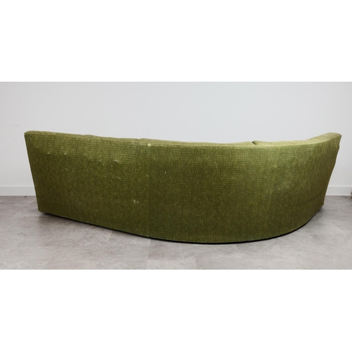 521 - Mid-century/vintage sofa of curved form, upholstered in original green fabric, seating five, 71cm hi... 