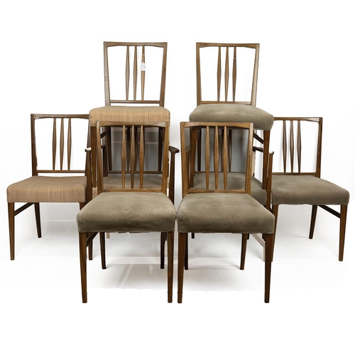 523 - Gordon Russell chairs, mid century. Teak frame with upholstered seat (2 different fabrics), some bea... 