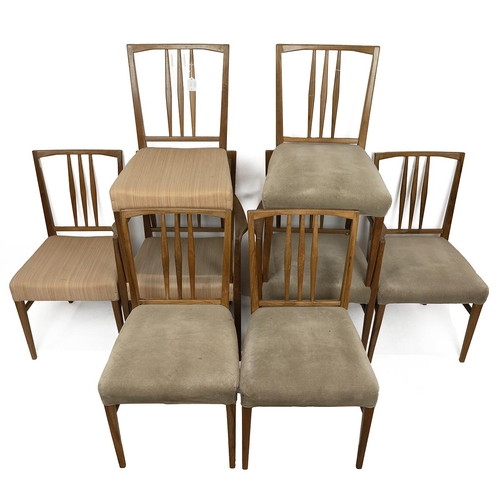 523 - Gordon Russell chairs, mid century. Teak frame with upholstered seat (2 different fabrics), some bea... 