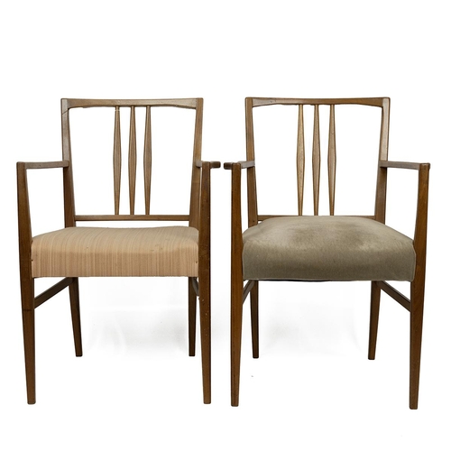 523 - Gordon Russell chairs, mid century. Teak frame with upholstered seat (2 different fabrics), some bea... 