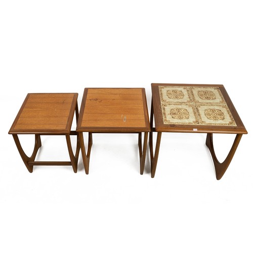 525 - Vintage G-Plan teak nest of tables, c1970s. Labelled to the underside. Largest incorporates four til... 