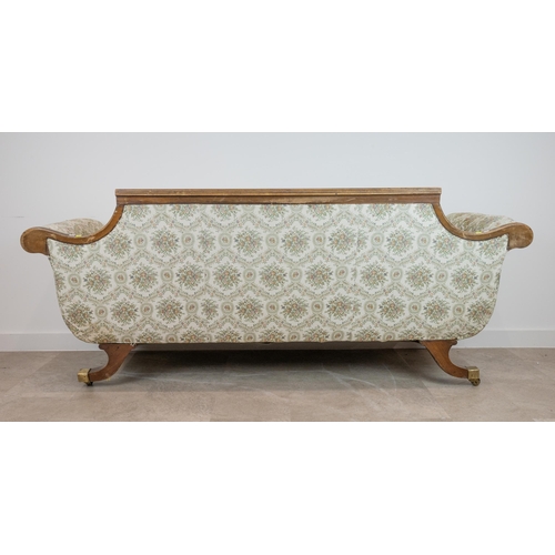 526 - 19th-century mahogany framed sofa, with scroll arms, a reeded and shaped back, 86cm high, 206cm long... 