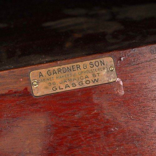 527 - Gentleman's dressing stand, c1900. Mahogany frame with pink marble top, castors, brass handles and b... 