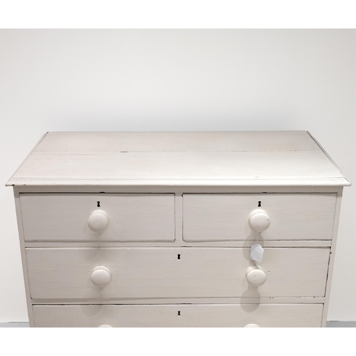 528 - Painted oak chest of drawers, late 19th Century. 2 over 3 drawers, on bun feet. W 95cm, D 47cm, H 10... 