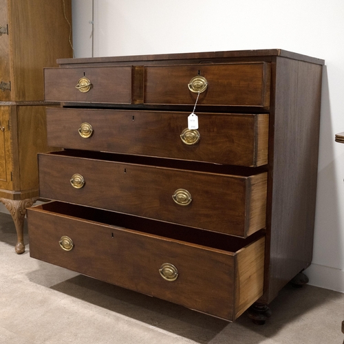 533 - 19th Century mahogany chest of two short over three long graduating drawers. With brass oval pull ha... 