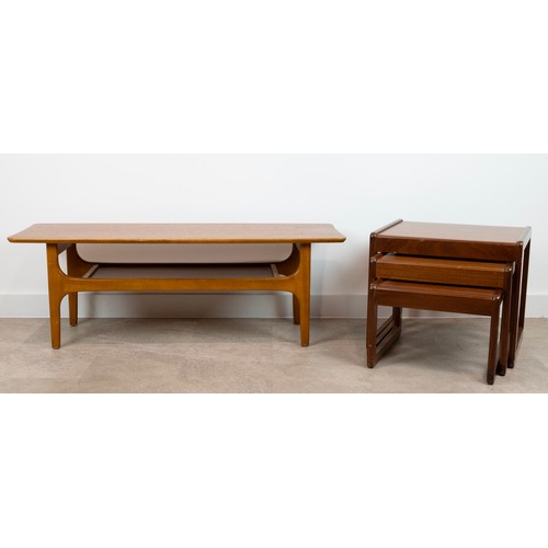 542 - G Plan mid century teak nest of 3 tables & coffee table. Coffee table L 117cm, W 41cm, H 41cm, L... 