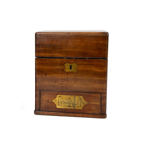 439 - 19th Century mahogany apothecary box, the hinged velvet lined lid opening to reveal ten glass phials... 