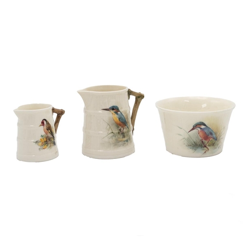 181 - William Powell for Royal Worcester - two cream jugs one hand painted with a Kingfisher (date cipher ... 