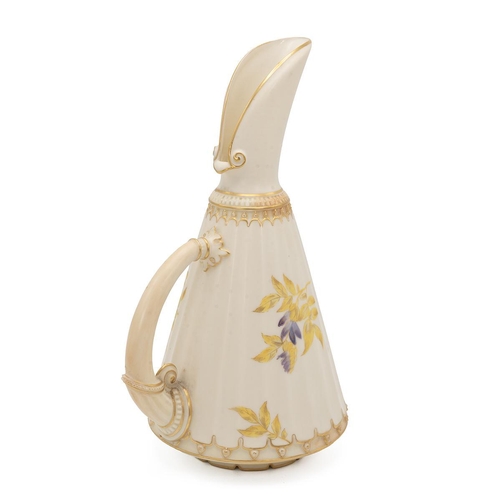 183 - Royal Worcester early 20th century blush ivory ewer hand painted with wisteria and parcel gilt, unsi... 
