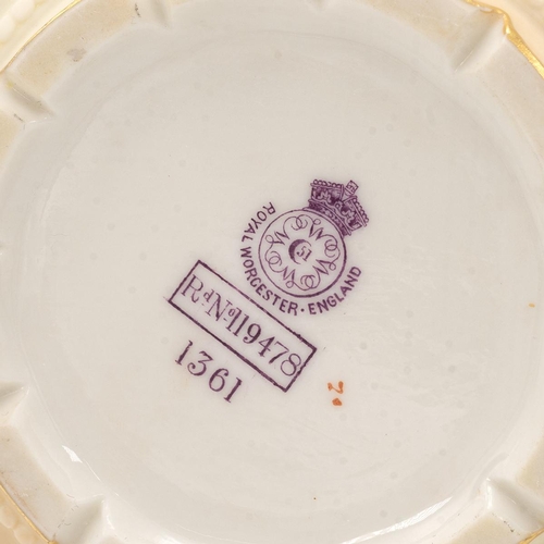 183 - Royal Worcester early 20th century blush ivory ewer hand painted with wisteria and parcel gilt, unsi... 