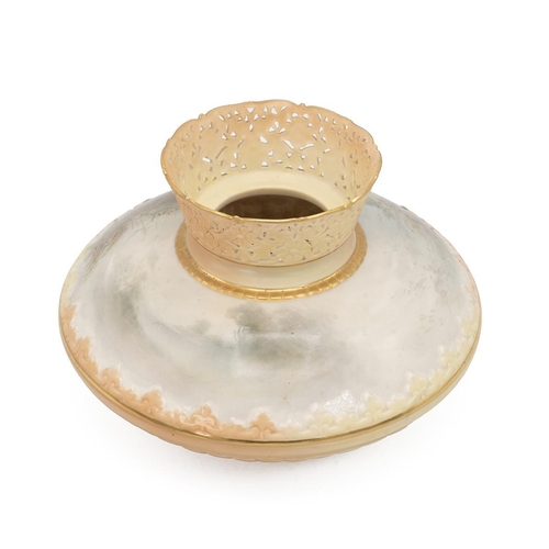 184 - James Stinton for Royal Worcester c1908 vase, of circular waisted form with pierced reticulated neck... 