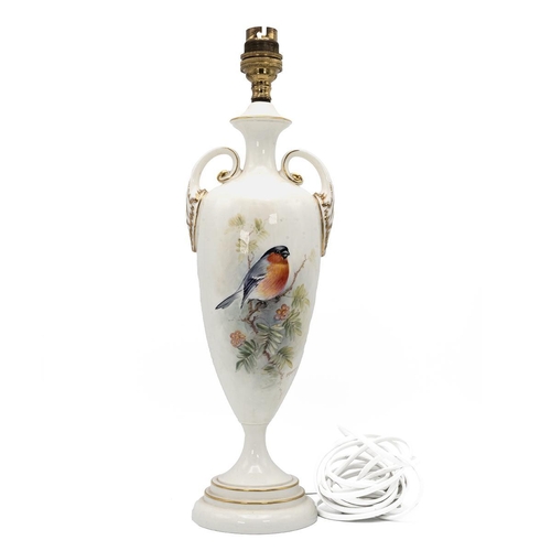 186 - E.Townsend for Royal Worcester a trophy form lamp, c1958, hand painted with a Bullfinch and a Goldcr... 