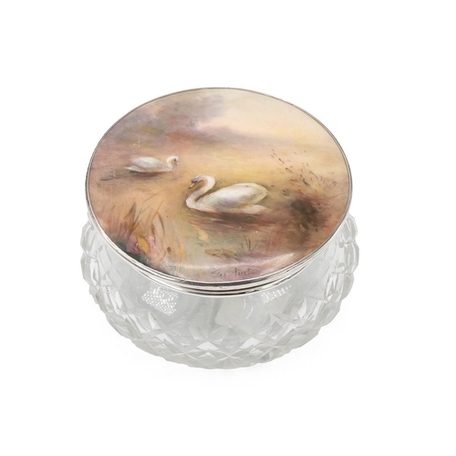 187 - James Stinton, probably for Royal Worcester, a crystal glass powder jar with hallmarked silver (Birm... 