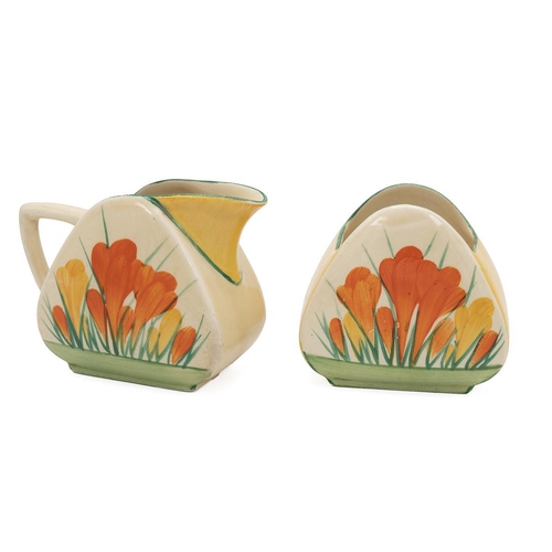 188 - Clarice Cliff for Wilkinson Bizarre series Spring Crocus pattern cream jug and sugar bowl. Height - ... 