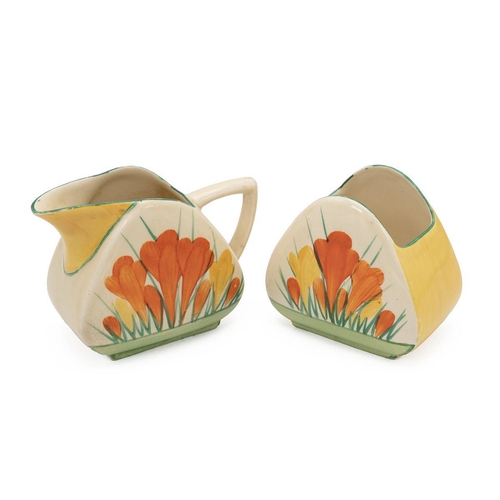 188 - Clarice Cliff for Wilkinson Bizarre series Spring Crocus pattern cream jug and sugar bowl. Height - ... 