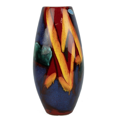 189 - Poole Pottery - a large 'Manhattan' oval form vase,  'Graffiti' pattern in orange and red on a blue/... 
