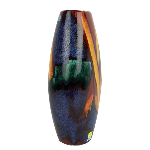 189 - Poole Pottery - a large 'Manhattan' oval form vase,  'Graffiti' pattern in orange and red on a blue/... 