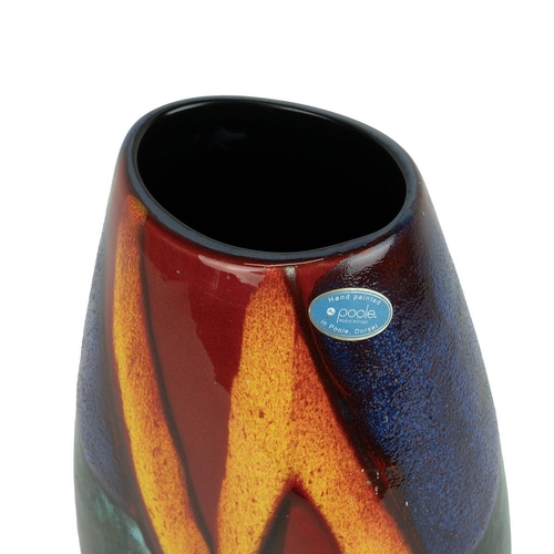 189 - Poole Pottery - a large 'Manhattan' oval form vase,  'Graffiti' pattern in orange and red on a blue/... 