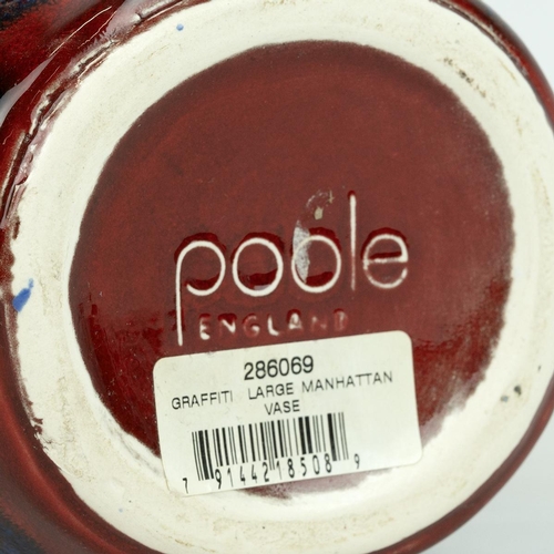 189 - Poole Pottery - a large 'Manhattan' oval form vase,  'Graffiti' pattern in orange and red on a blue/... 