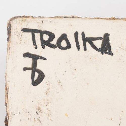 192 - Troika Cube cube vase decorated by Teo Bernatowitz , Newlyn 1974, H8cm.