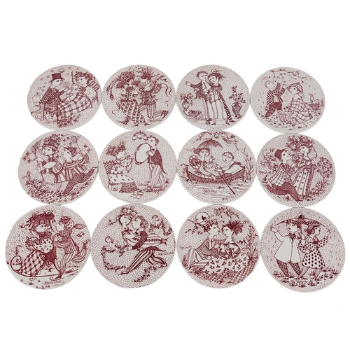 194 - Bjorn Wiinblad for Nymolle Denmark set of twelve calendar wall plaques, D15cm