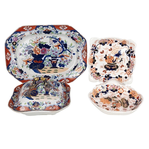 195 - 18th century Crown Derby dessert serving dish and square plate. Together with early 19th century Spo... 