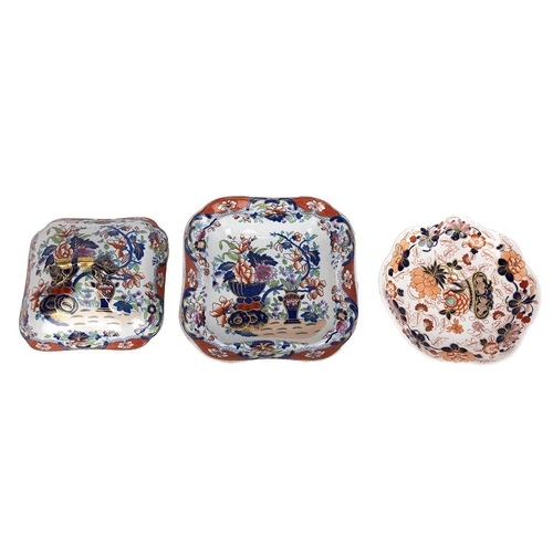 195 - 18th century Crown Derby dessert serving dish and square plate. Together with early 19th century Spo... 