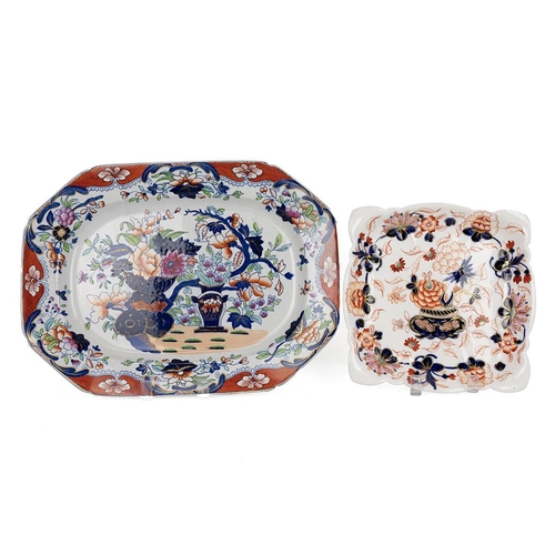 195 - 18th century Crown Derby dessert serving dish and square plate. Together with early 19th century Spo... 