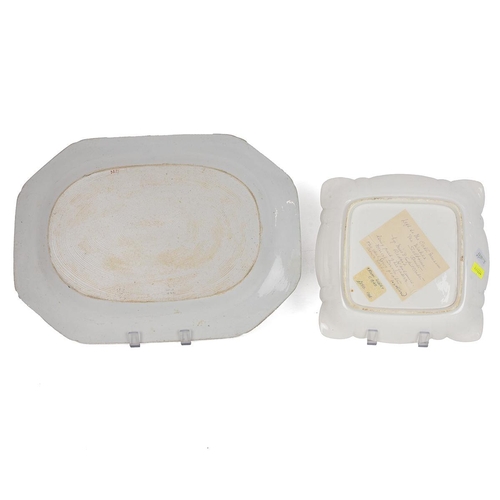 195 - 18th century Crown Derby dessert serving dish and square plate. Together with early 19th century Spo... 