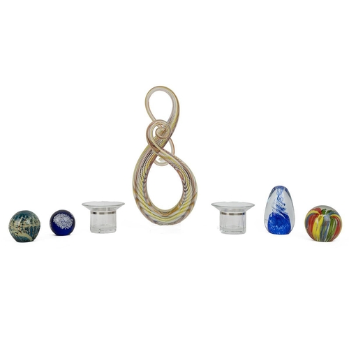 196 - Murano twisted glass sculpture (H 36.5cm), 4 unsigned glass paperweights and a pair of Rosendahl Dan... 