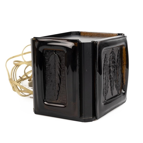 201 - Kosta Boda, Erik Hoglund, Mid Century hanging pendant light, set with three amber panels to a black ... 