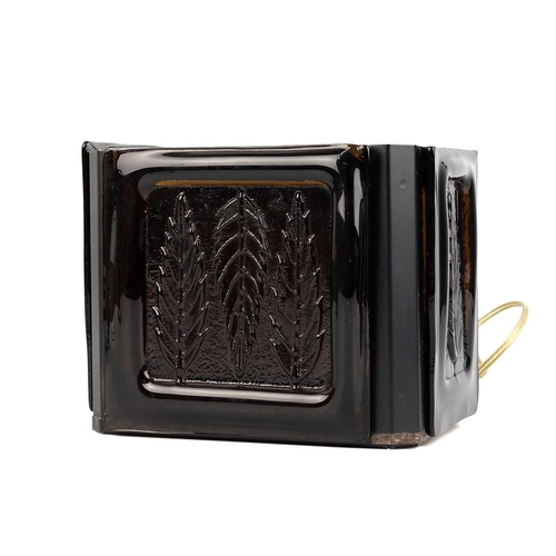 201 - Kosta Boda, Erik Hoglund, Mid Century hanging pendant light, set with three amber panels to a black ... 