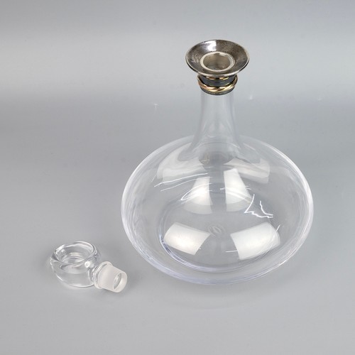 202 - Cartier 'Trinity' decanter with hooped stopper and white metal rim stamped 925, Argent, Made in Fran... 