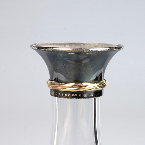 202 - Cartier 'Trinity' decanter with hooped stopper and white metal rim stamped 925, Argent, Made in Fran... 